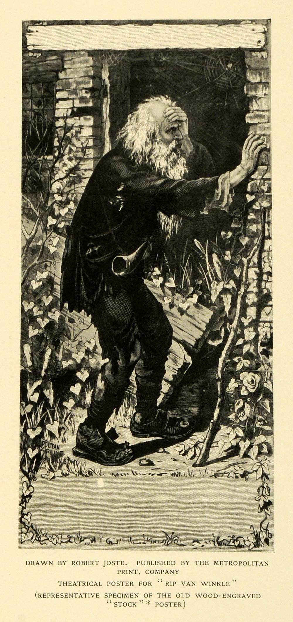 1895 Print Robert Joste Theatrical Poster Ad Play Rip Van Winkle Old Man TMP1