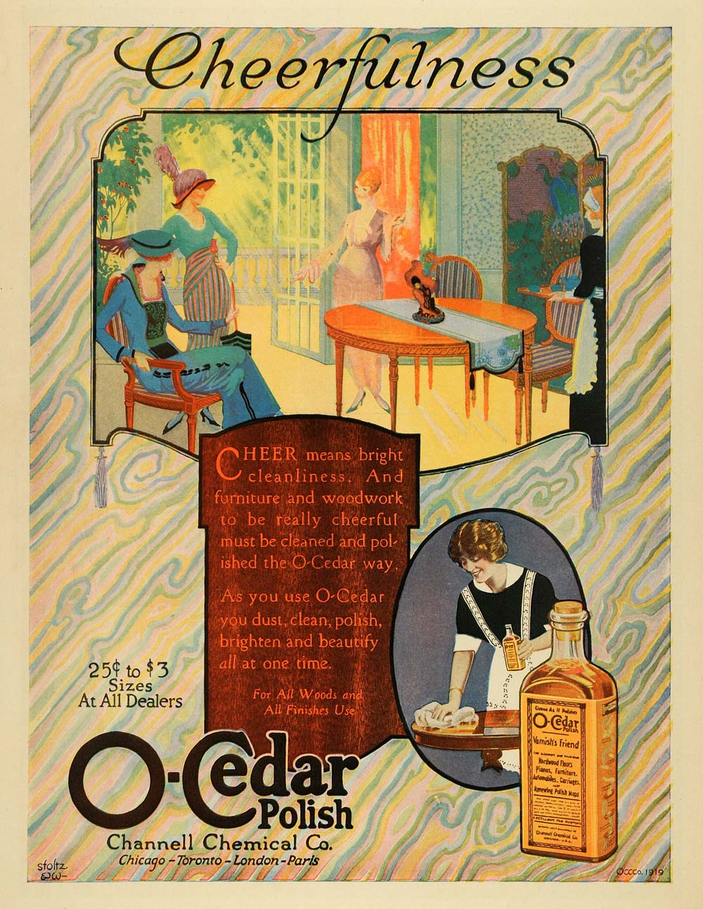 1919 Ad O Cedar Woodwork Polish Channel Chemical Bottle Maid Housekeeping TMP2