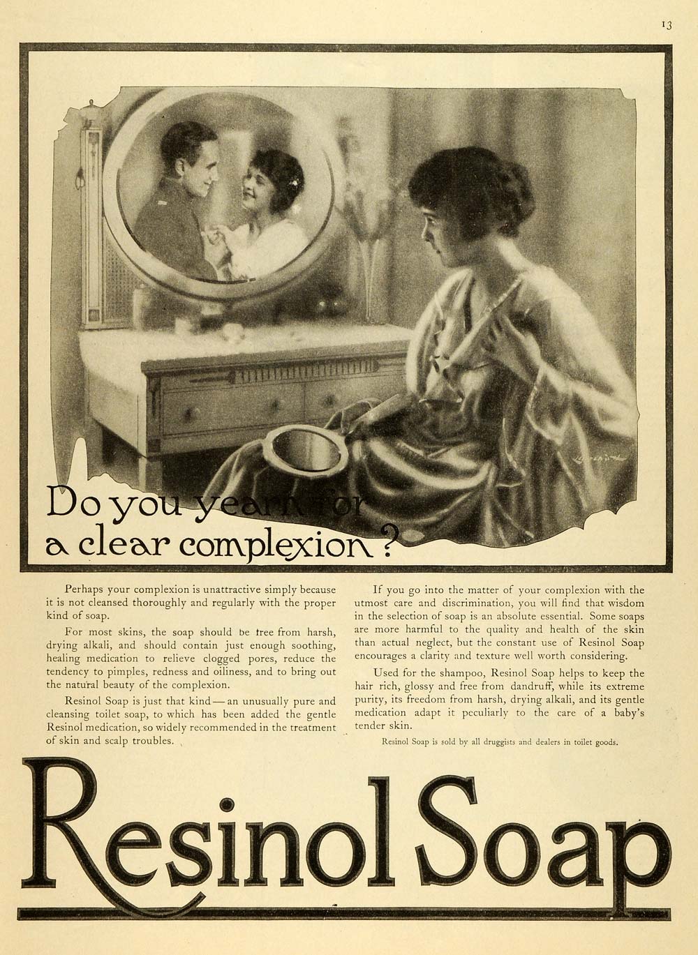 1918 Ad Resinol Soap Complexion Skin Care World War I Lovers Shampoo TMP2
