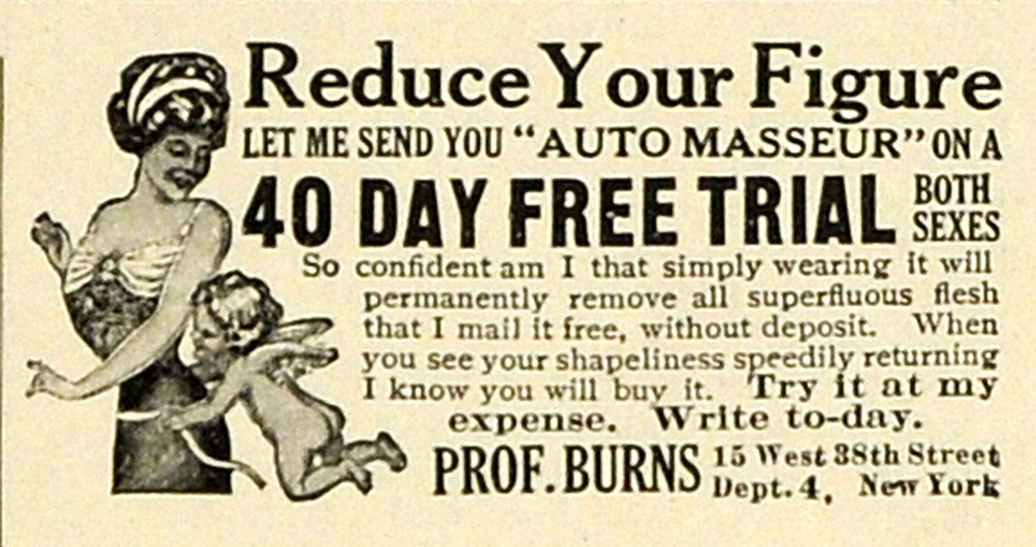 1914 Ad Auto Masseur Weight Loss Reducer Clothing Shape Prof. Burns NY TMP2