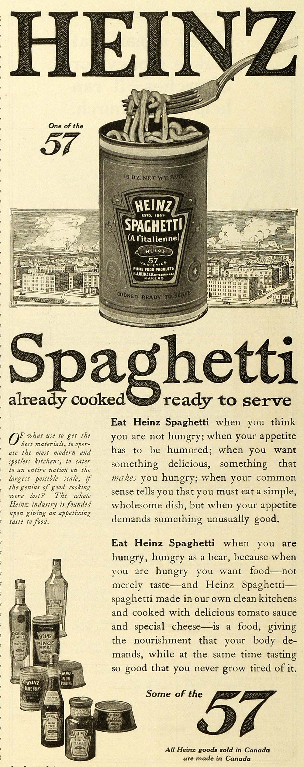 1918 Ad Heinz Spaghetti H J Heinz Co Canned Food Products Factory Building TMP2