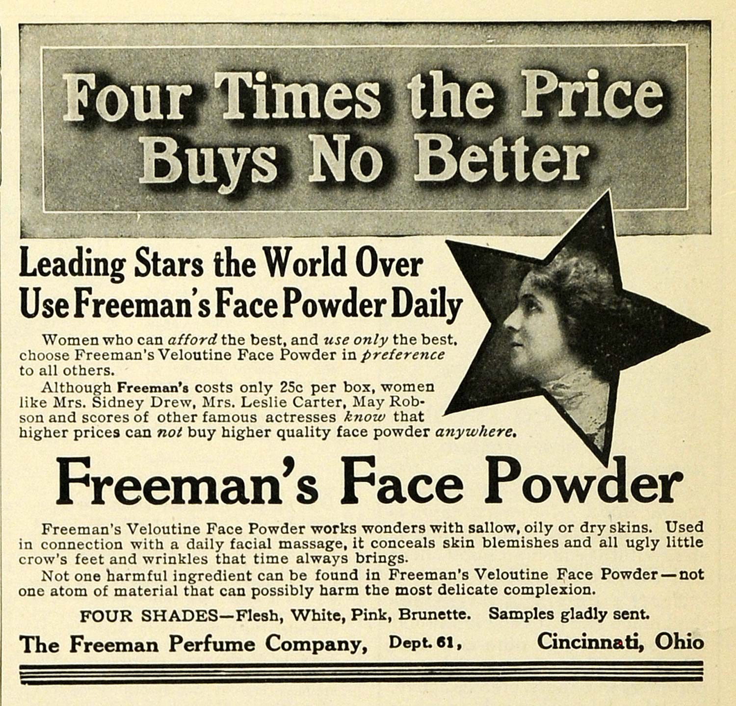 1914 Ad Freeman's Veloutine Face Powder Cosmetics Perfume Cincinnati OH TMP2