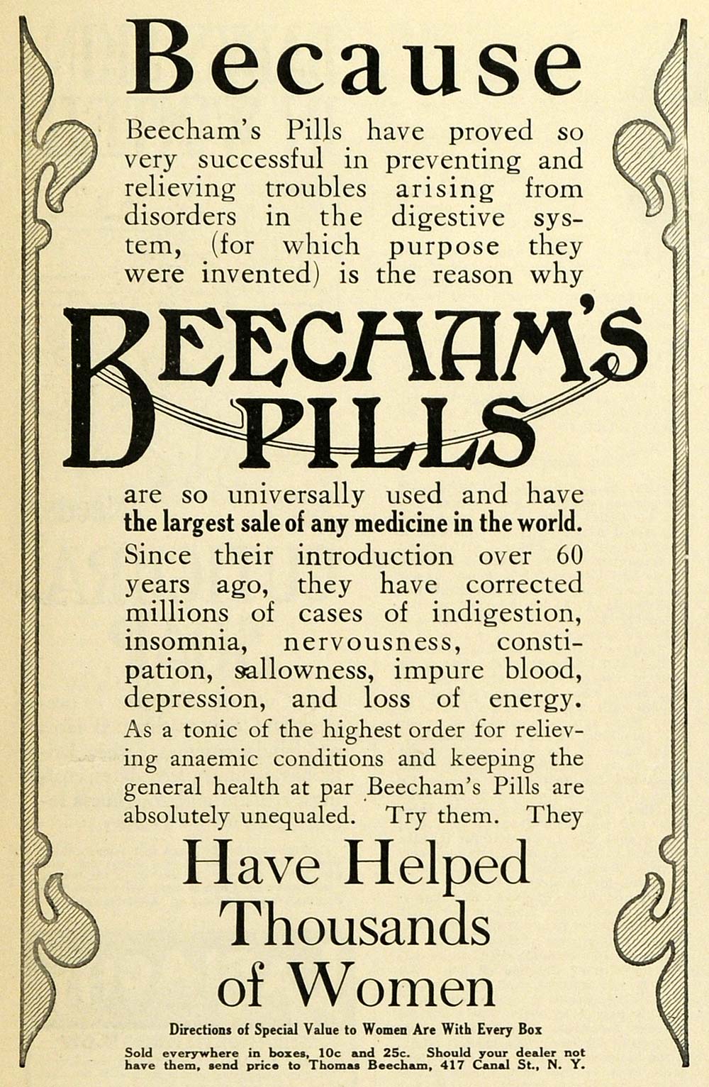 1914 Ad Thomas Beecham 417 Canal Street New York Health Remedy Pills TMP2