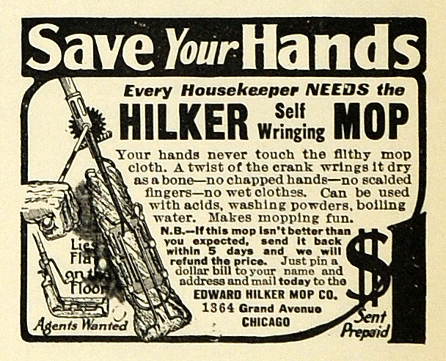 1914 Ad Edward Hilker Mop Co Housekeeper Product Floor Mopping Household TMP2