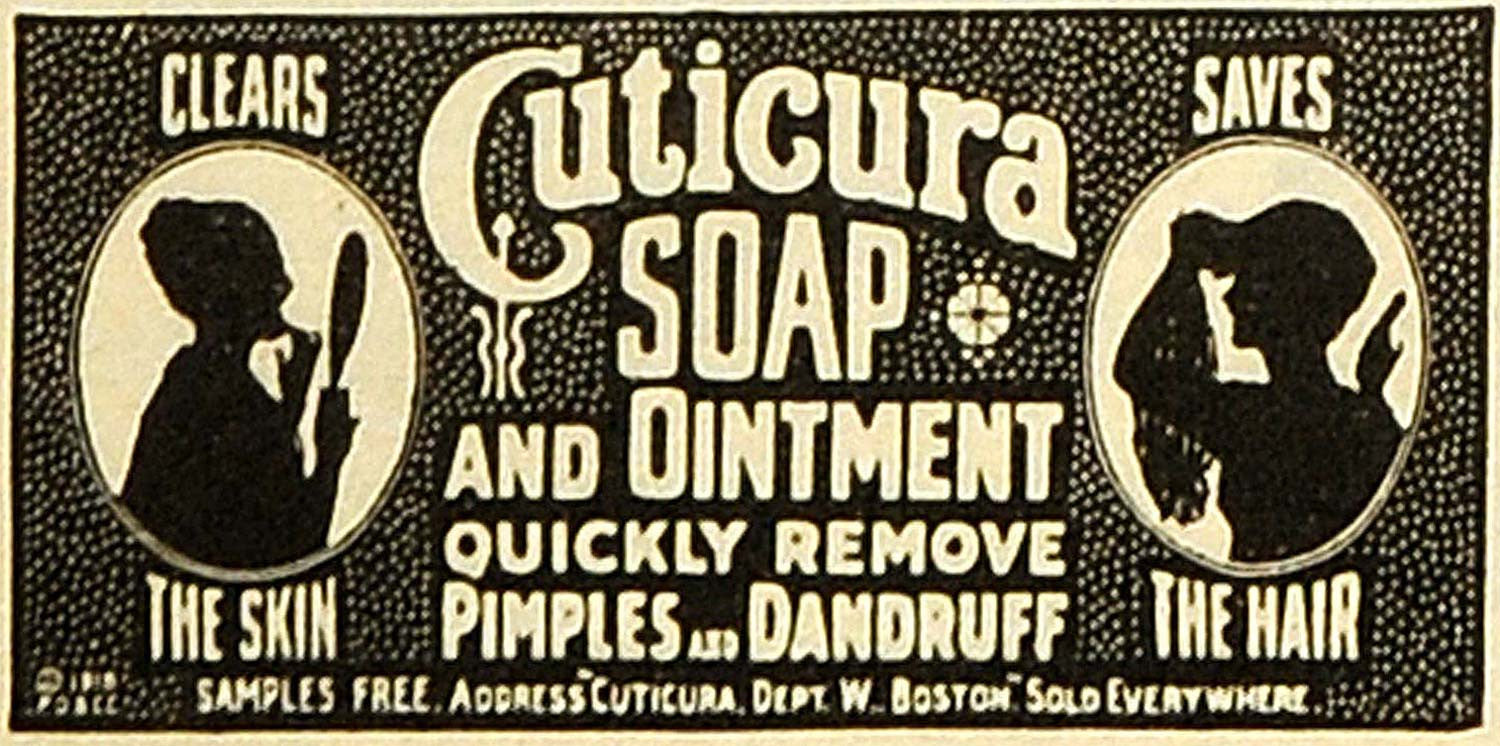 1918 Ad Cuticura Soap Ointment Remedy Medication Pimples Dandruff Hair TMP2 - Period Paper
