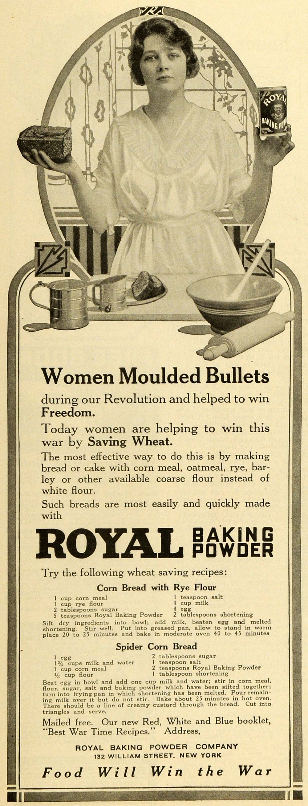 1918 Ad Housewife Baking Royal Powder Corn Bread Rye Flour Spider Corn TMP2