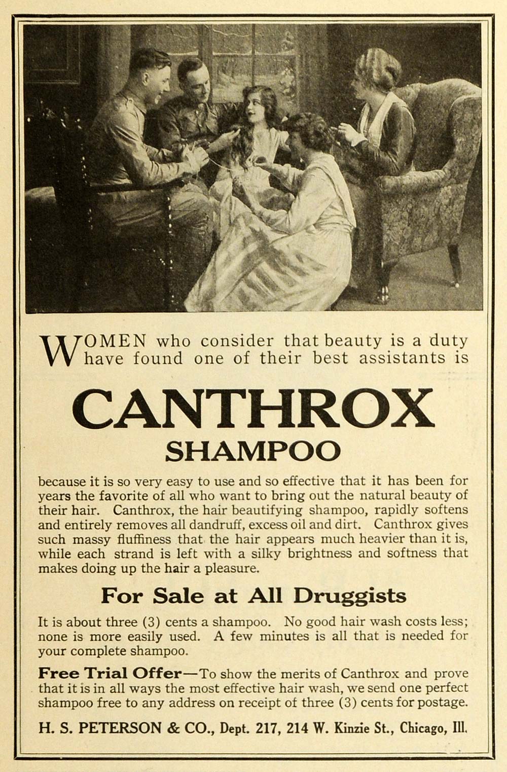 1918 Ad H S Peterson Co Canthrox Shampoo Cosmetics Couples Hair Care TMP2