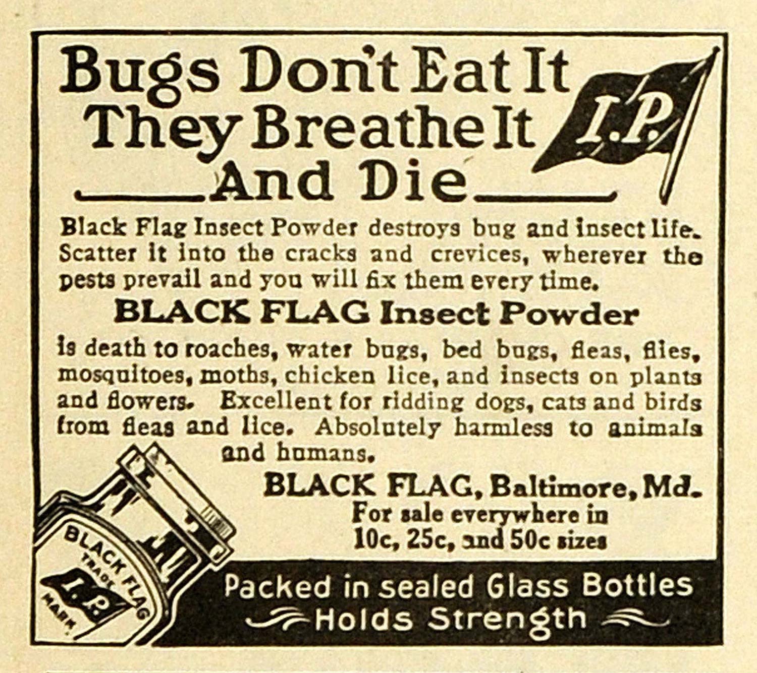 1918 Ad Black Flag Insect Powder Insecticide Pesticide Products Baltimore TMP2 - Period Paper
