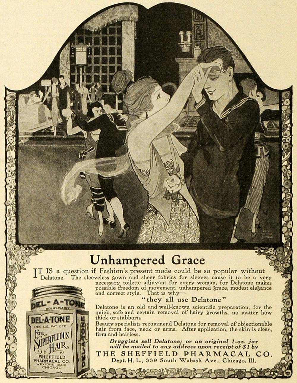 1919 Ad Sheffield Pharmacal Del-A-Tone Superflous Hair Removal Ballroom TMP2