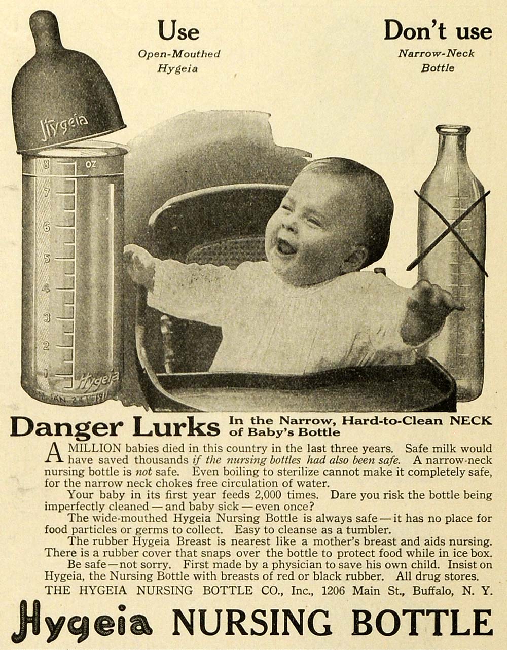 1919 Ad Hygeia Nursing Bottle 1206 Main Street Buffalo NY Infant Happy Baby TMP2
