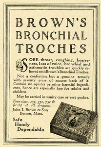 1919 Ad Brown's Bronchial Troches Sore Throat Remedy Medication Vintage TMP2
