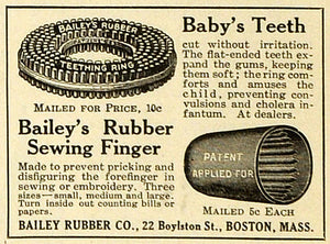 1918 Ad Bailey Rubber Boston Massachusetts Sewing Finger Teething Ring TMP2