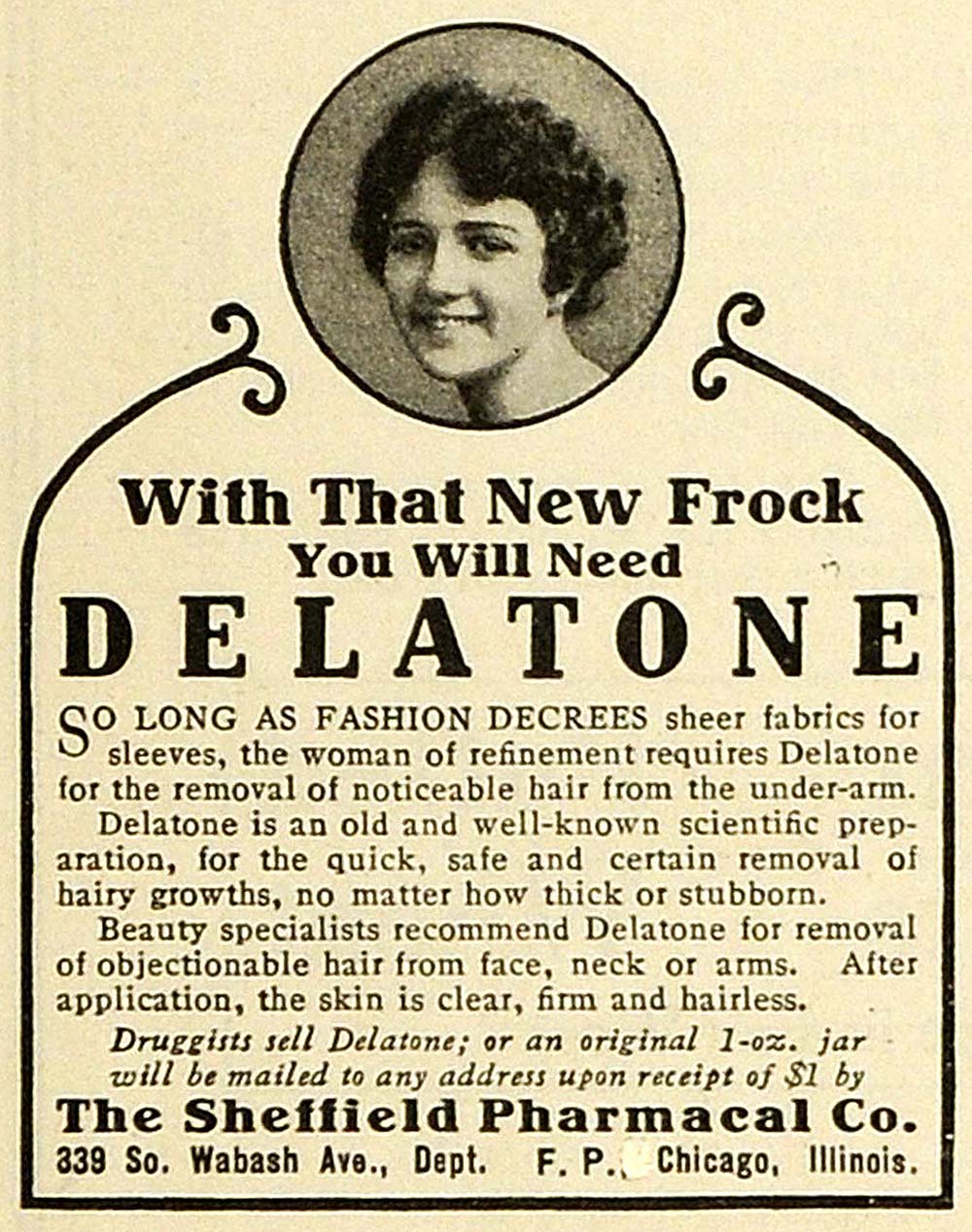 1918 Ad Delatone Sheffield Pharmacal Co Chicago Hair Removal Depilatory TMP2