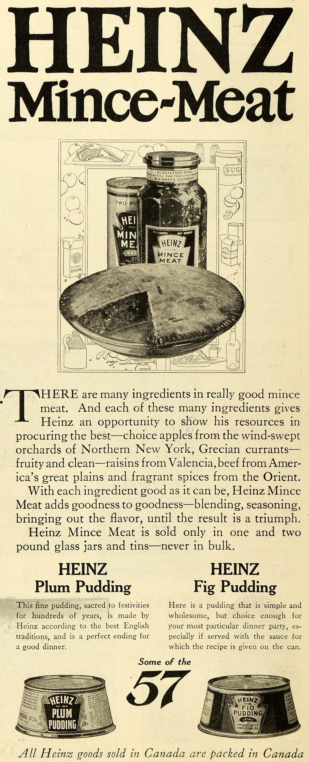 1918 Ad Heinz Mince-Meat Plum Pudding Preserved Canned Food Products Apple TMP2