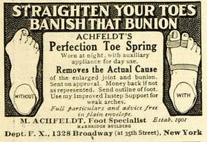 1918 Ad M. Achfeldt Foot Specialist Broadway NYC Perfection Toe Spring TMP2