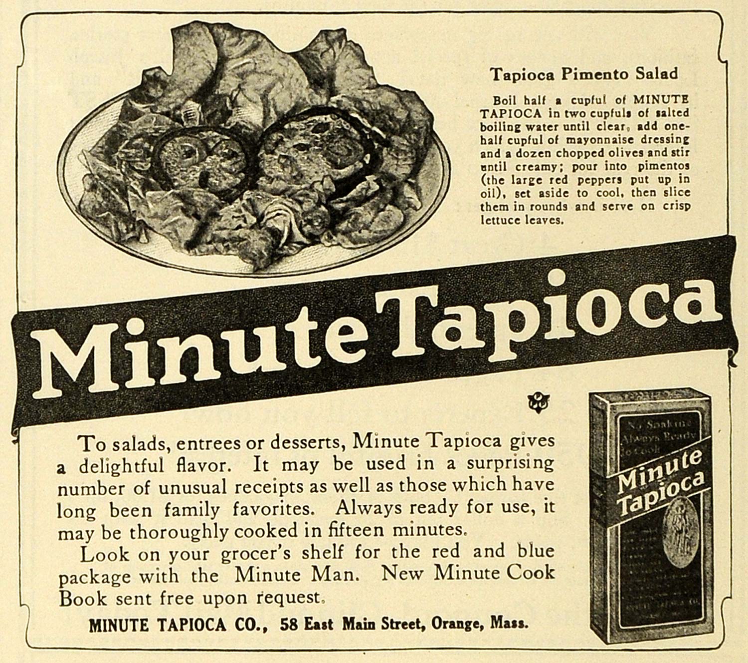 1919 Ad Tapioca Pimiento Salad Recipes Food Products Orange Massachusetts TMP2