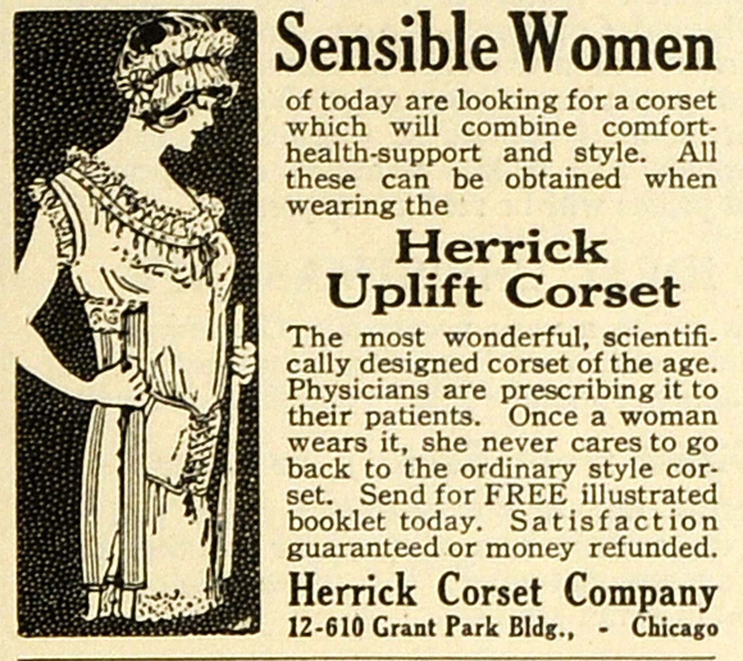 1917 Ad Herrick Corset Co Uplift Corset Clothing Accessories Vintage TMP2