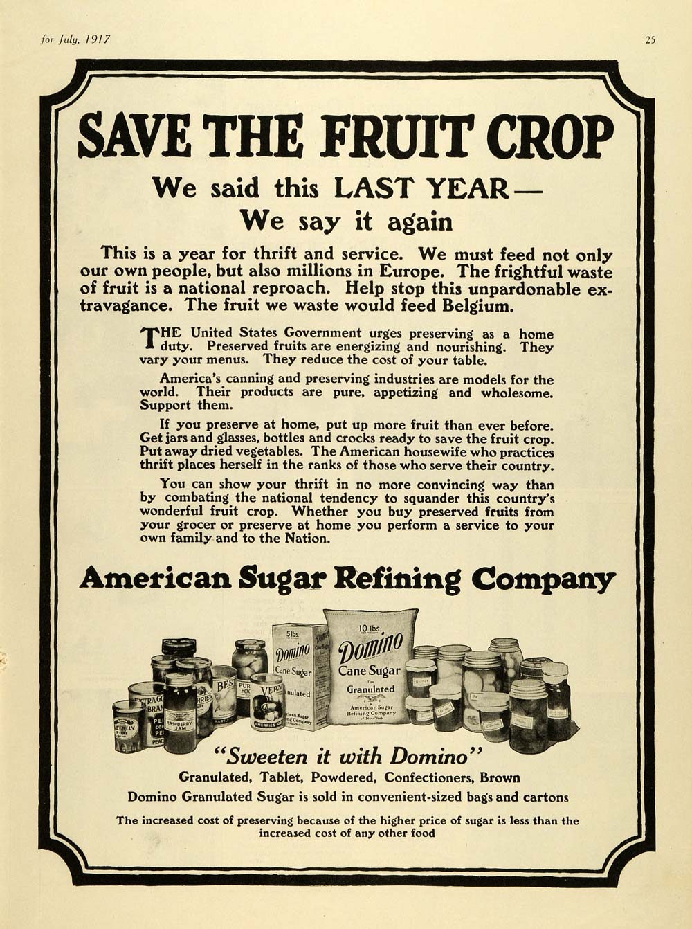 1917 Ad American Sugar Refining World War I Food Rationing Baking TMP2