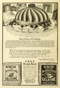 1917 Ad Knox Sparkling Acidulated Gelatin Grape Juice Sponge Dessert Mold TMP2