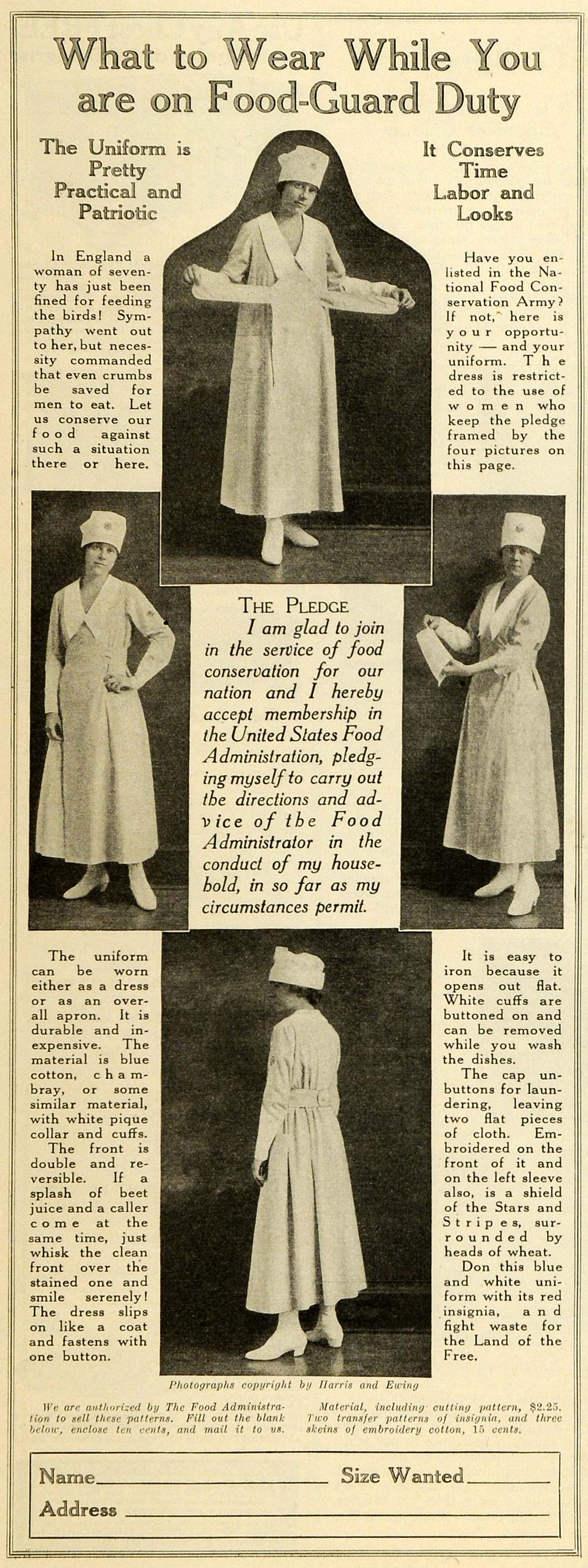 1917 Ad World War I Food Administration Guard Duty Garments Clothing TMP2