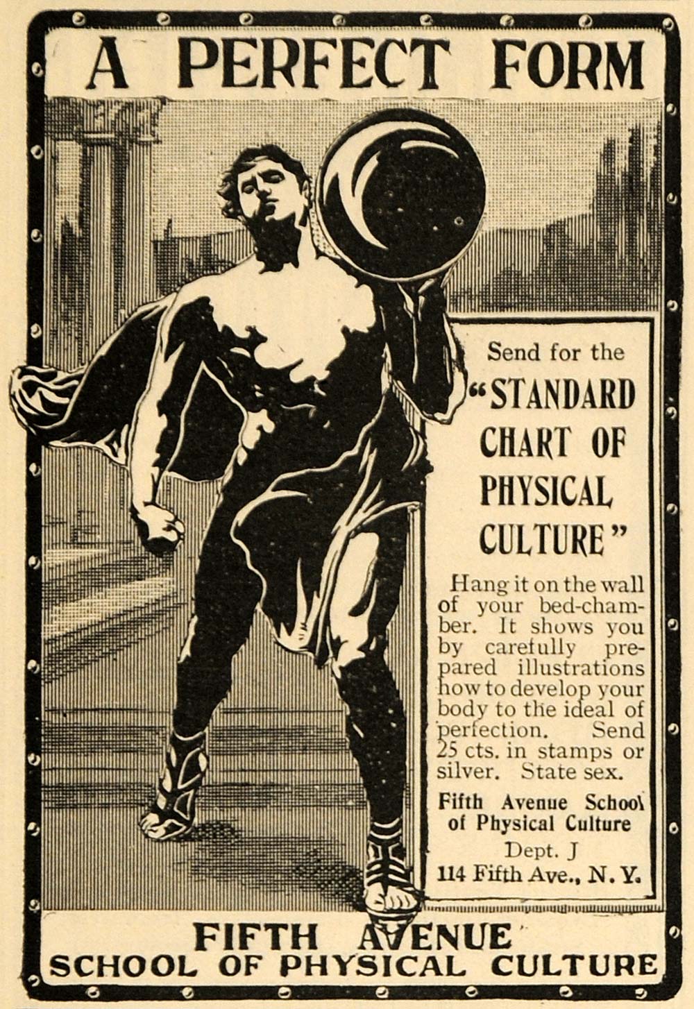 1901 Ad Form Chart Fifth Avenue School Physical Culture - ORIGINAL TOM1