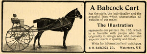 1901 Ad H H Babcock Horse Cart Carriage Buggy No 103 - ORIGINAL ADVERTISING TOM1