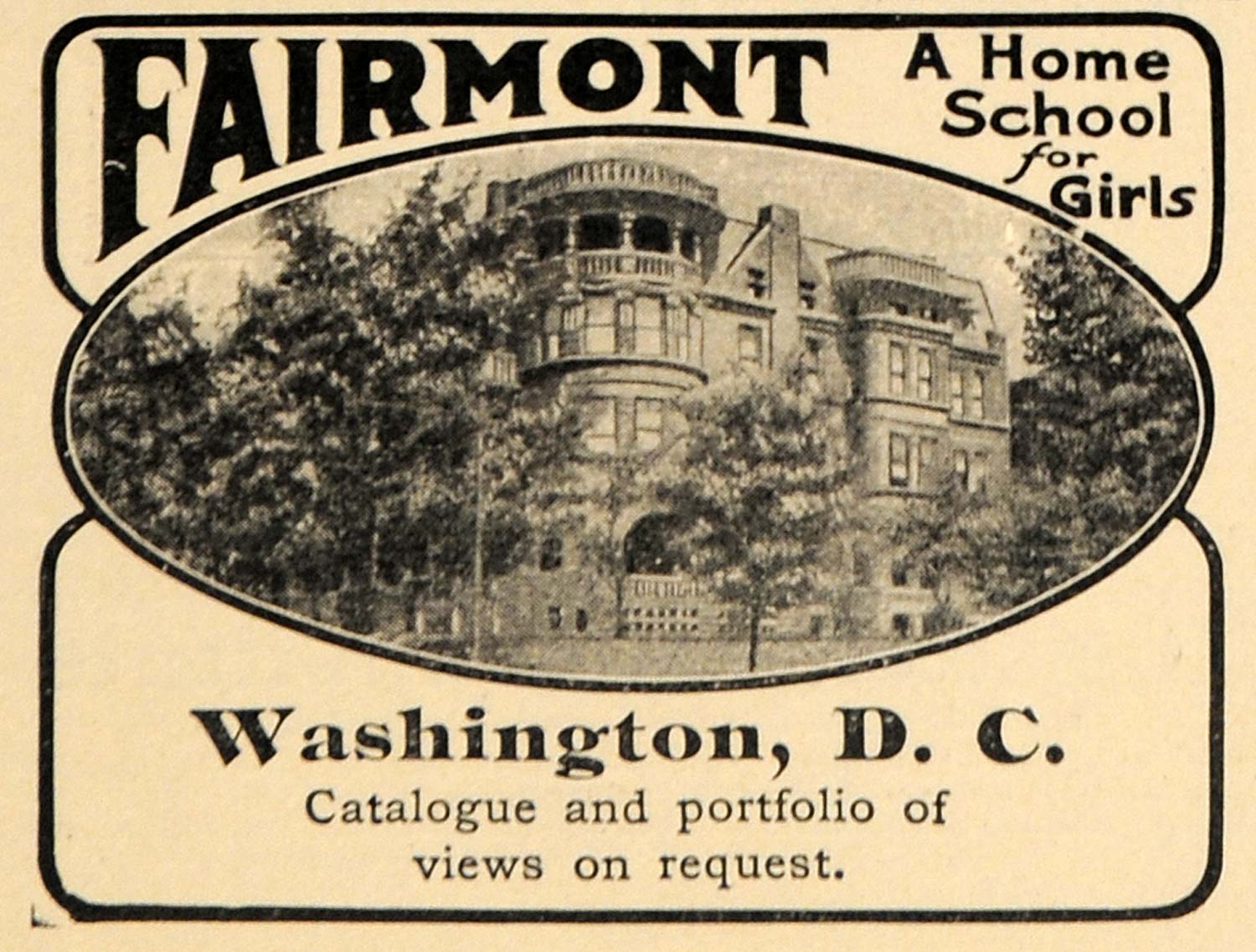 1909 Ad Fairmont Home School For Girls Washington D. C. - ORIGINAL TOM1
