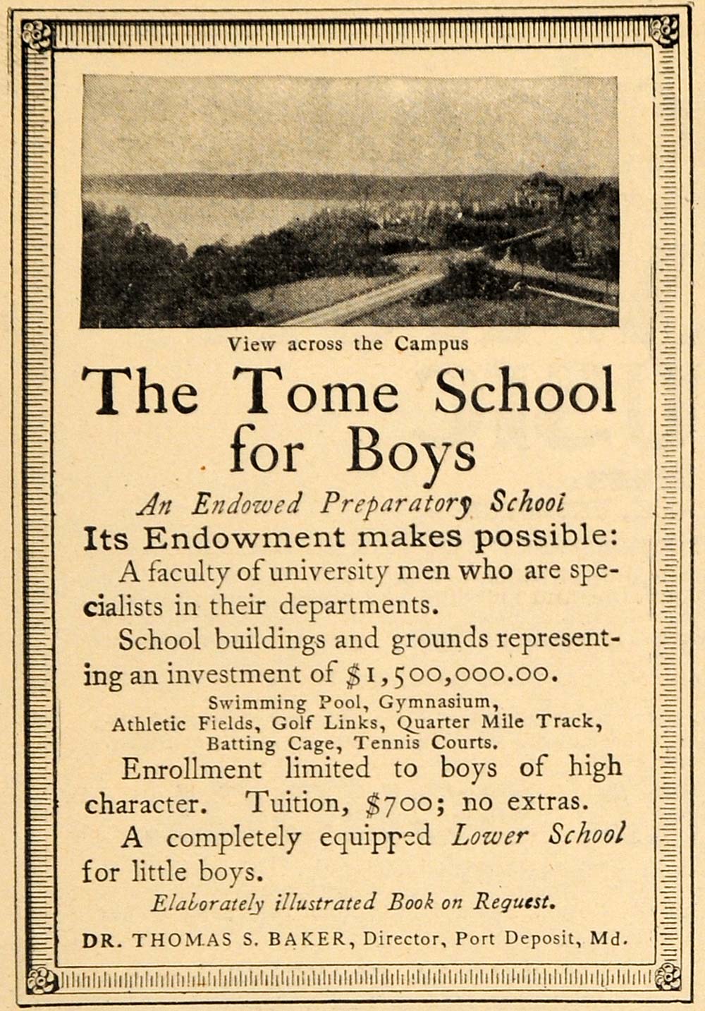 1909 Ad Jacob Tome School Thomas Baker R J Reynolds Jr - ORIGINAL TOM1