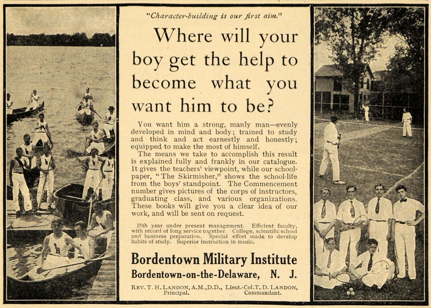 1909 Ad Bordentown Military Institute Landon Lenox War - ORIGINAL TOM1