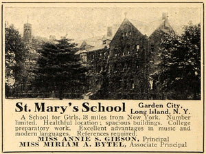 1909 Ad St. Marys Girl School Garden City Long Island - ORIGINAL TOM1