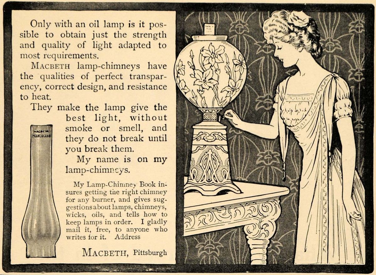 1909 Ad Macbeth Oil Lamp Chimney Decor Light Fixture - ORIGINAL ADVERT ...