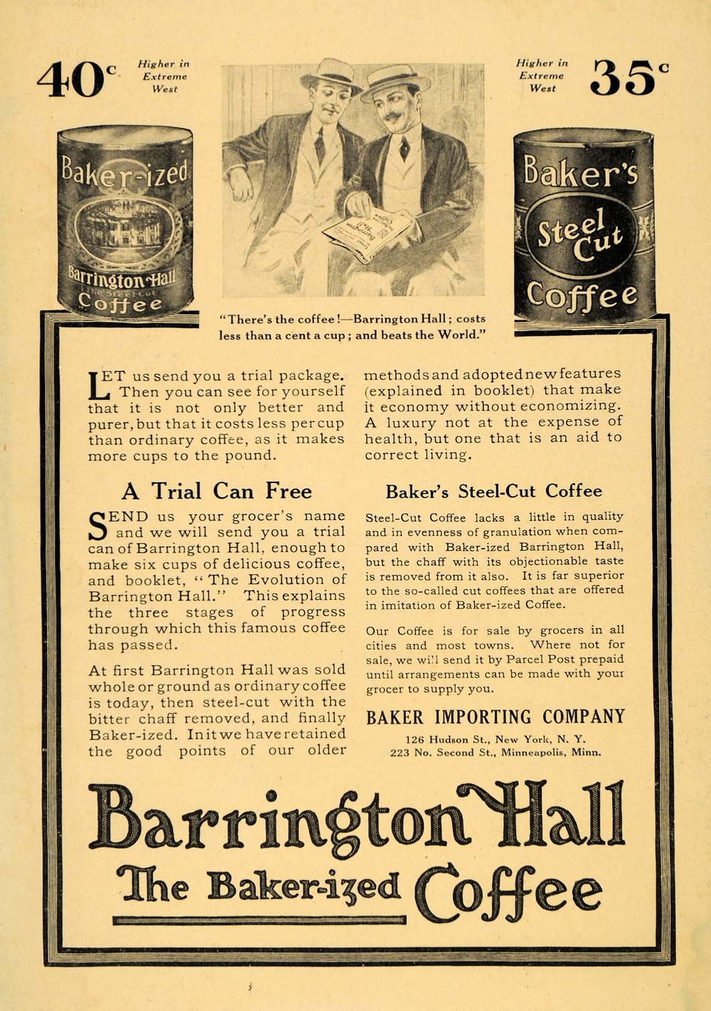 1915 Ad Barrington Hall Baker-ized Coffee Steel Cut Can - ORIGINAL