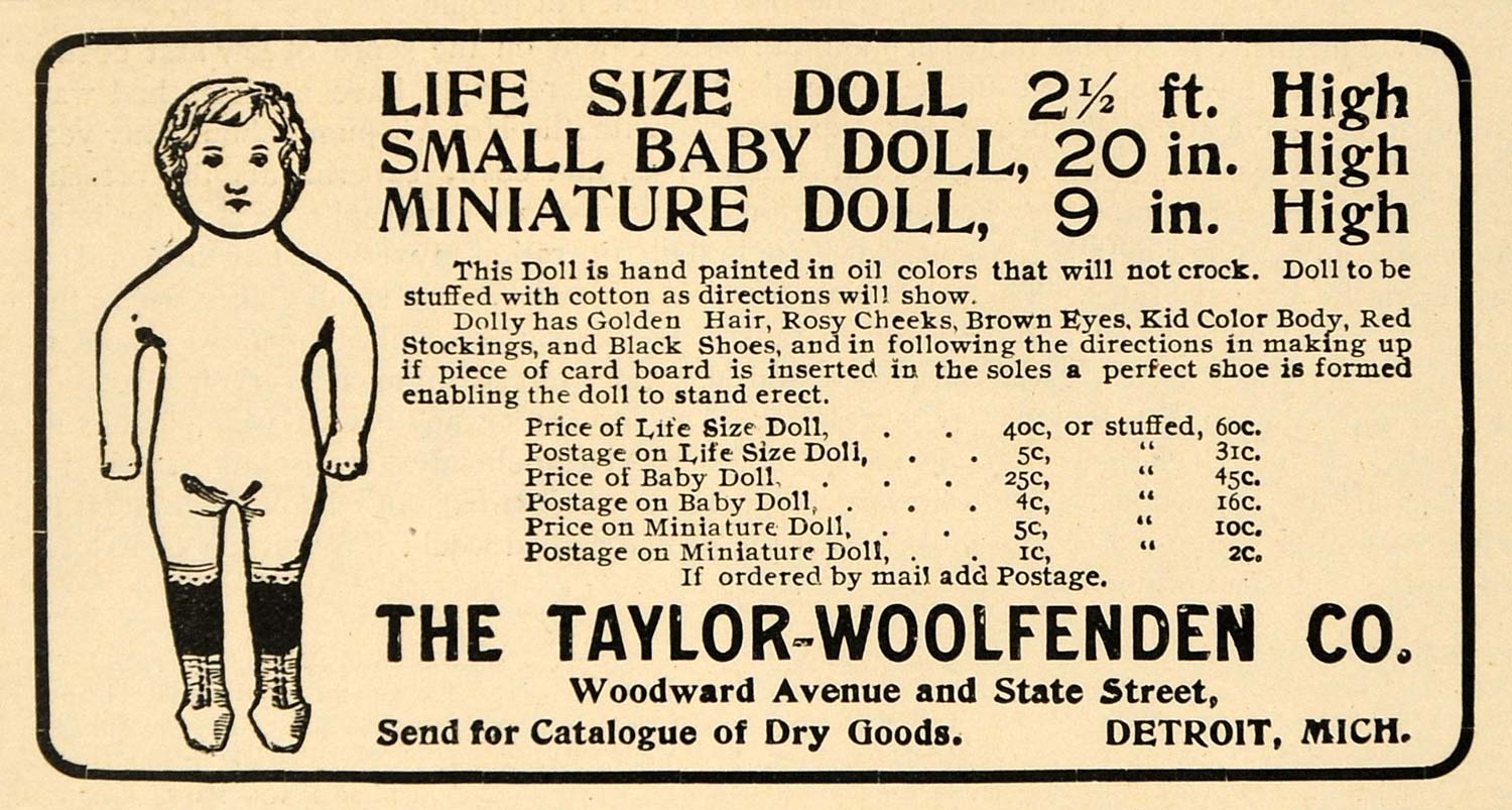 1902 Ad Taylor-Woolfenden Co. Doll Cotton Stuffed Toy - ORIGINAL TOM1