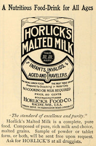 1903 Ad Horlick Food Company Malted Milk Infant Invalid - ORIGINAL TOM1