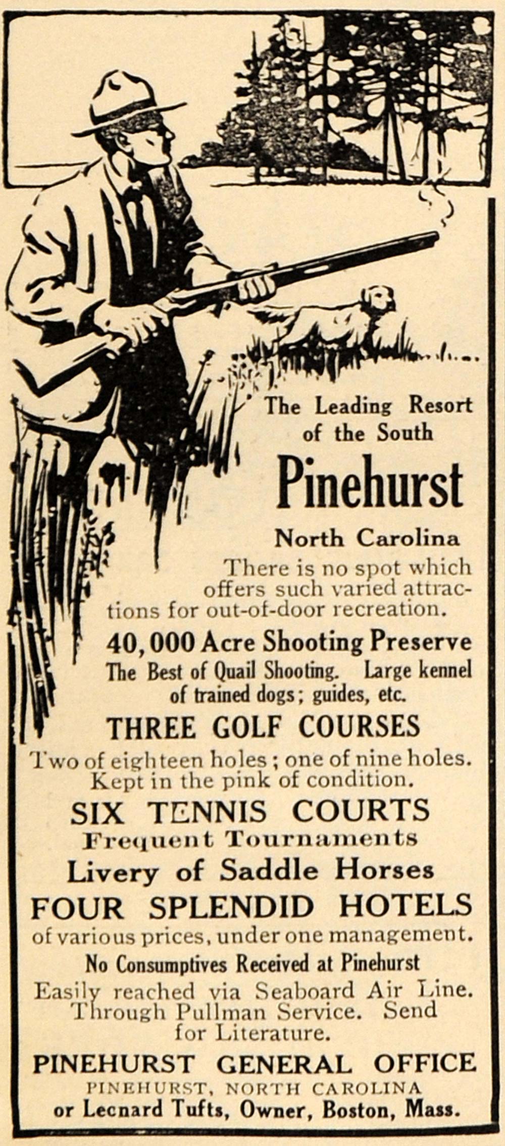1908 Ad Pinehurst Resort North South Open Golf PGA Tour - ORIGINAL TOM1
