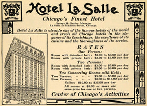 1910 Ad Hotel La Salle Holabird & Roche Fire Gazley - ORIGINAL ADVERTISING TOM1