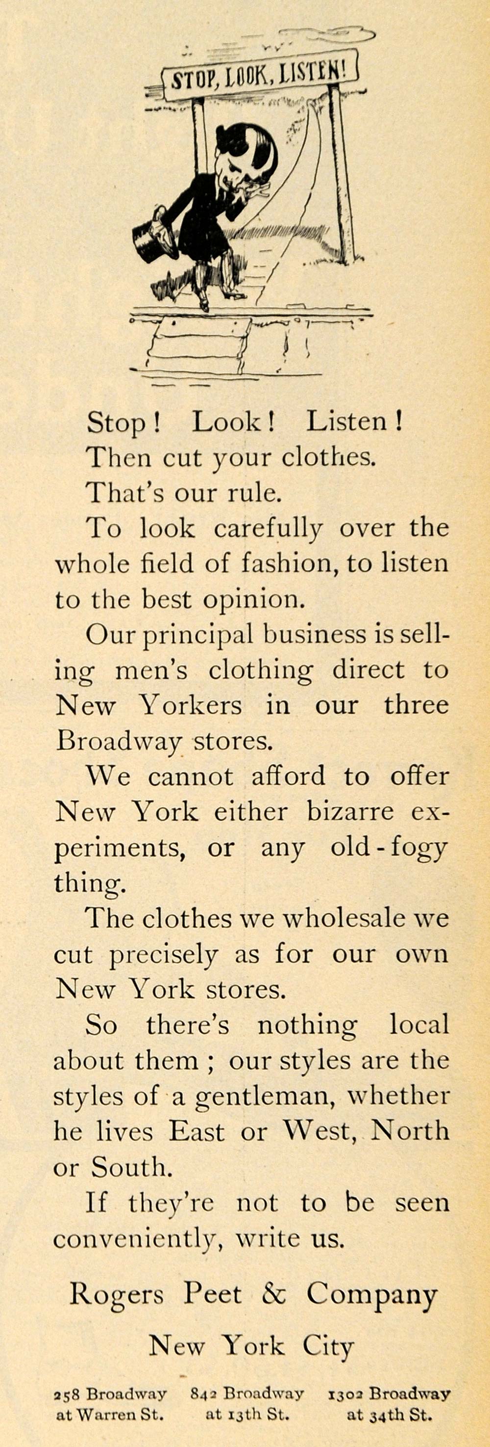1910 Ad Stop Look Listen Rogers Peet & Company Clothing - ORIGINAL TOM1
