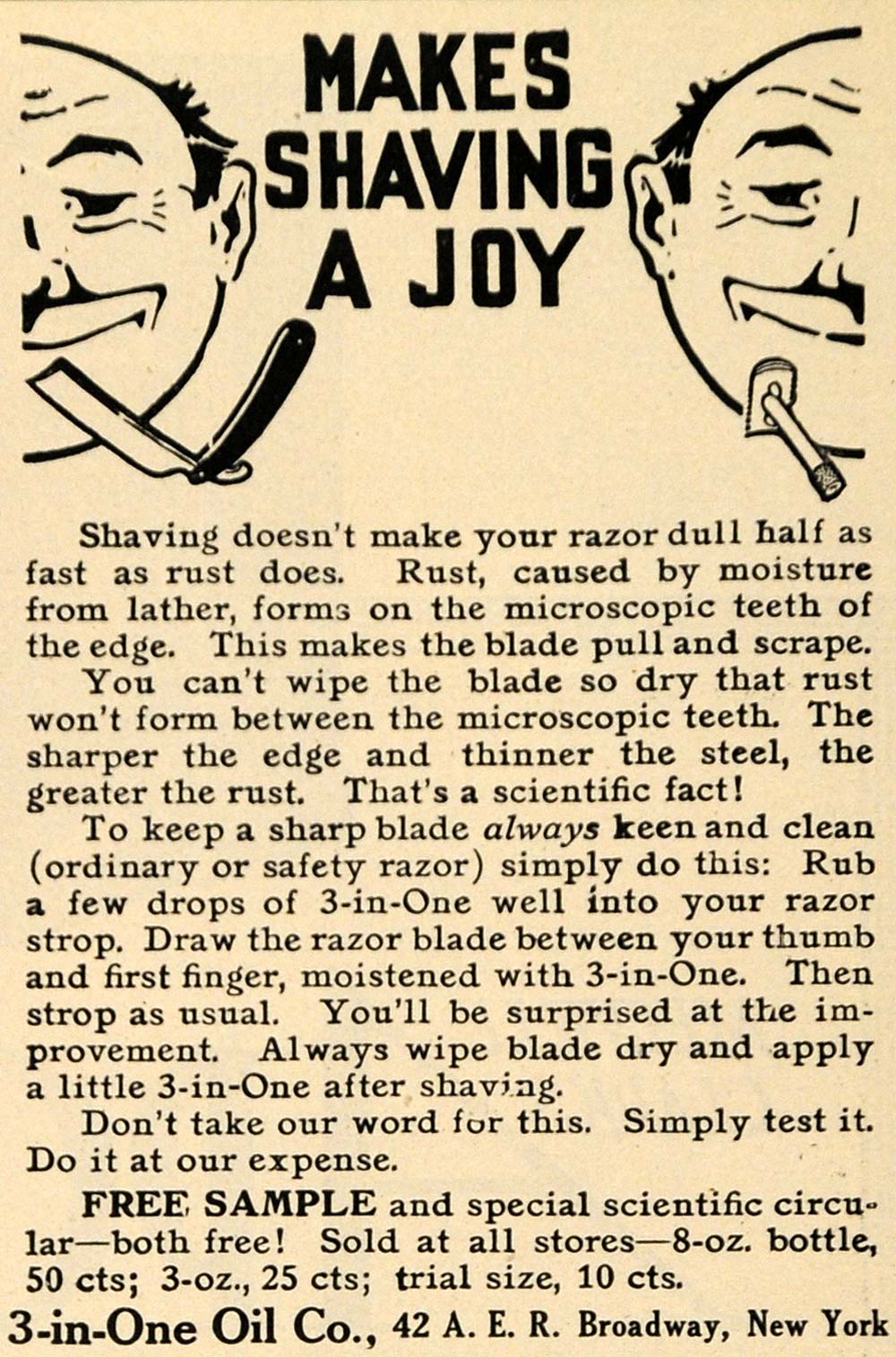 1910 Ad 3-in-One Oil Company Razor Strop Shaving Blade - ORIGINAL TOM1