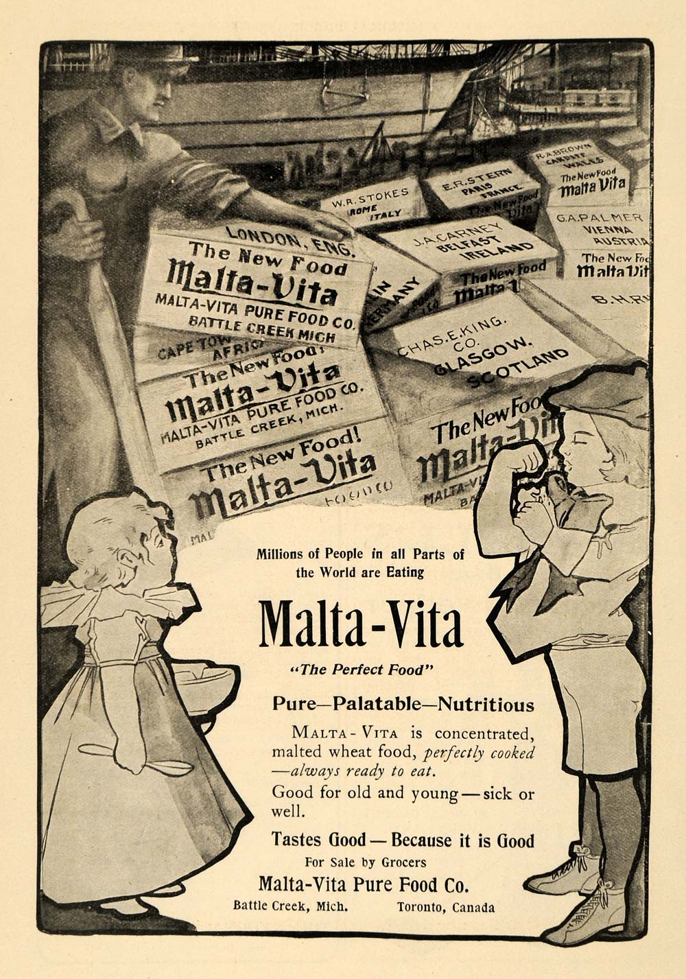 1902 Ad Malta-Vita Pure Perfect Foods Boat Cargo Kids - ORIGINAL TOM1