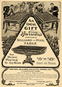 1902 Ad E. T. Burrowes Billiard Pool Tables Christmas - ORIGINAL TOM1