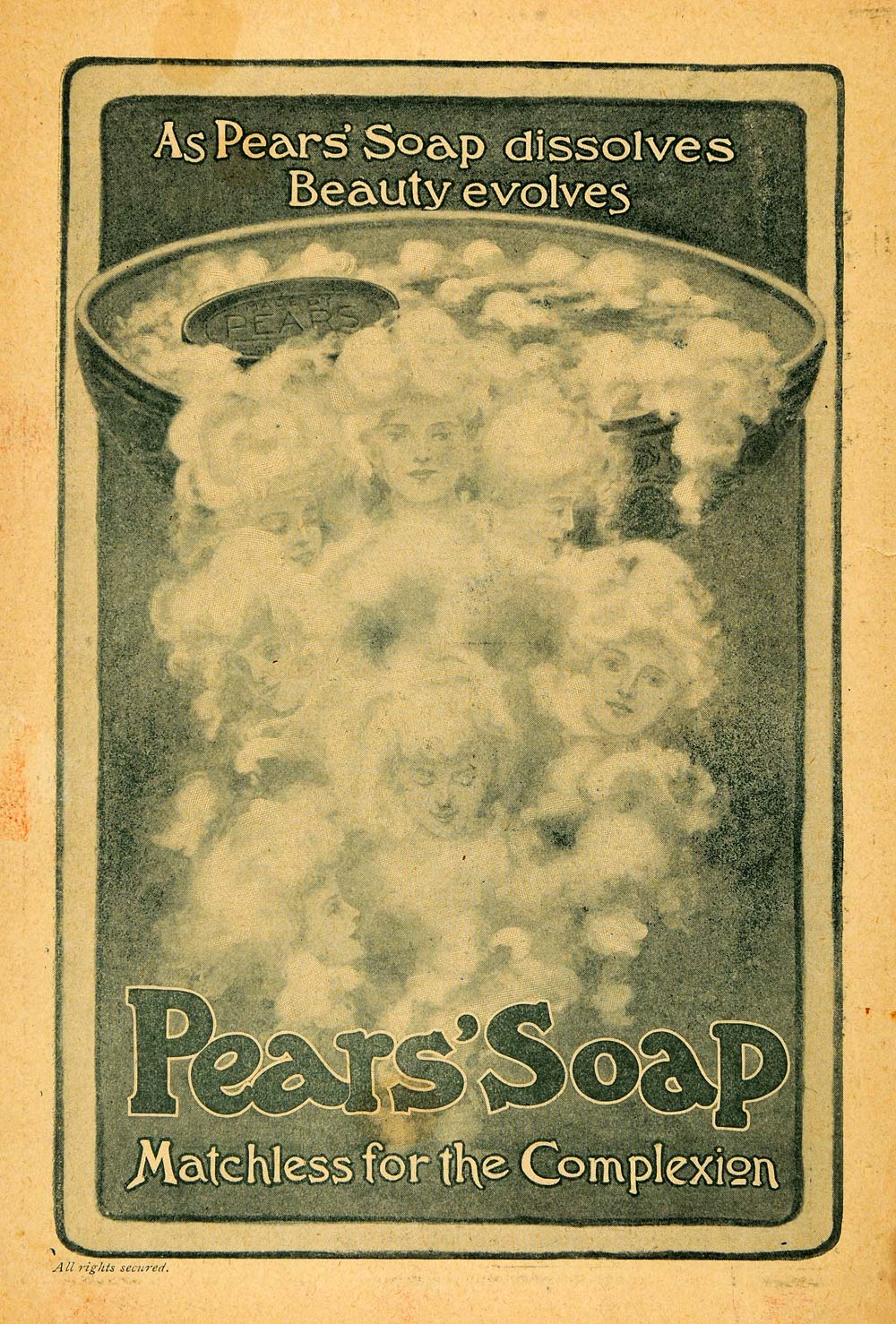 1902 Ad Pears Complexion Soap Wash Bowl Bubbles Faces - ORIGINAL TOM1