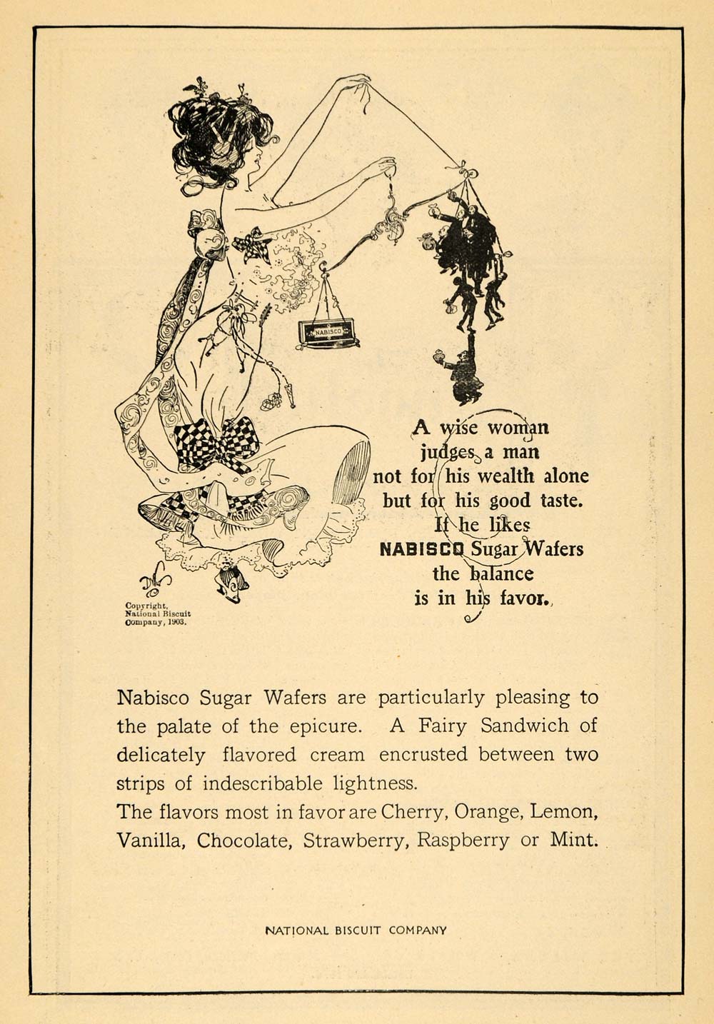 1903 Ad Nabisco Sugar Wafers Women Balance Art Nouveau - ORIGINAL TOM1