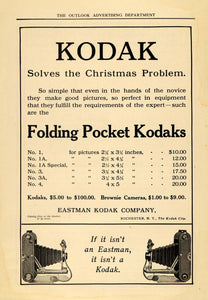 1908 Ad Kodak Folding Pocket Christmas Eastman Camera - ORIGINAL TOM1