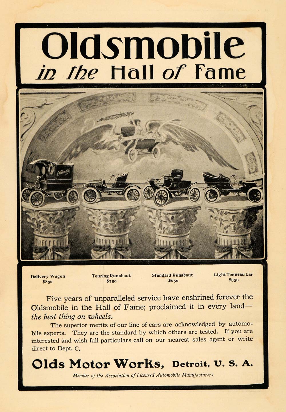 1904 Ad Oldsmobile Hall Of Fame Wagon Runabout Tonneau - ORIGINAL TOM1