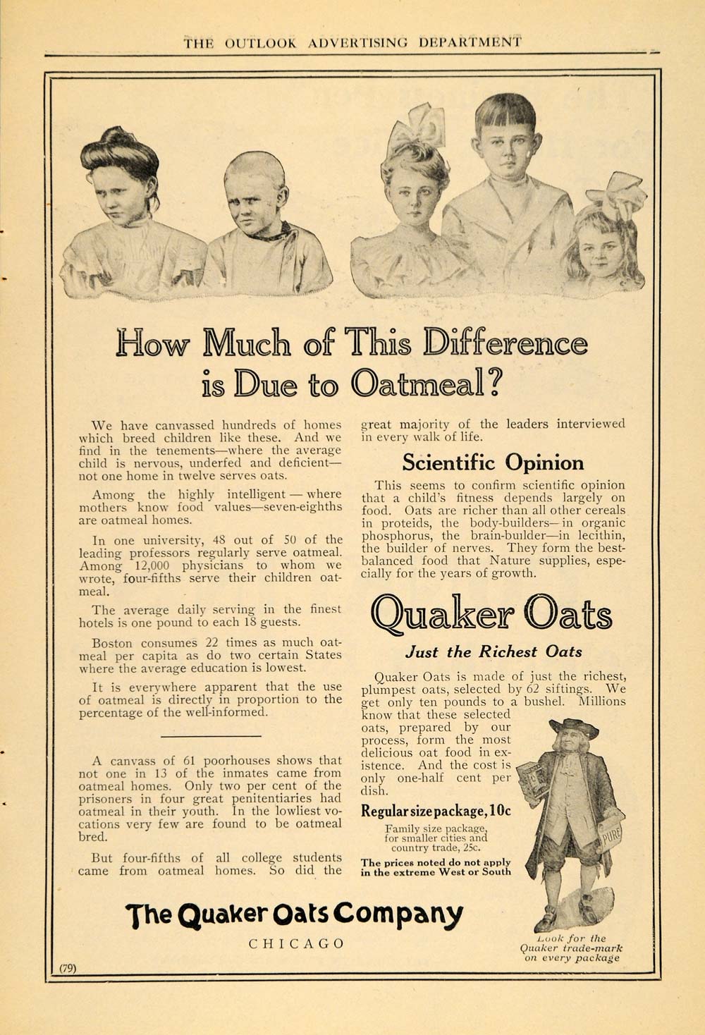 1910 Ad Breed Children Scientific Opinion Quaker Oats - ORIGINAL TOM1