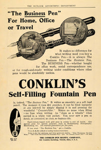 1910 Ad Conklin Self-Filling Fountain Pen Business Ink - ORIGINAL TOM1