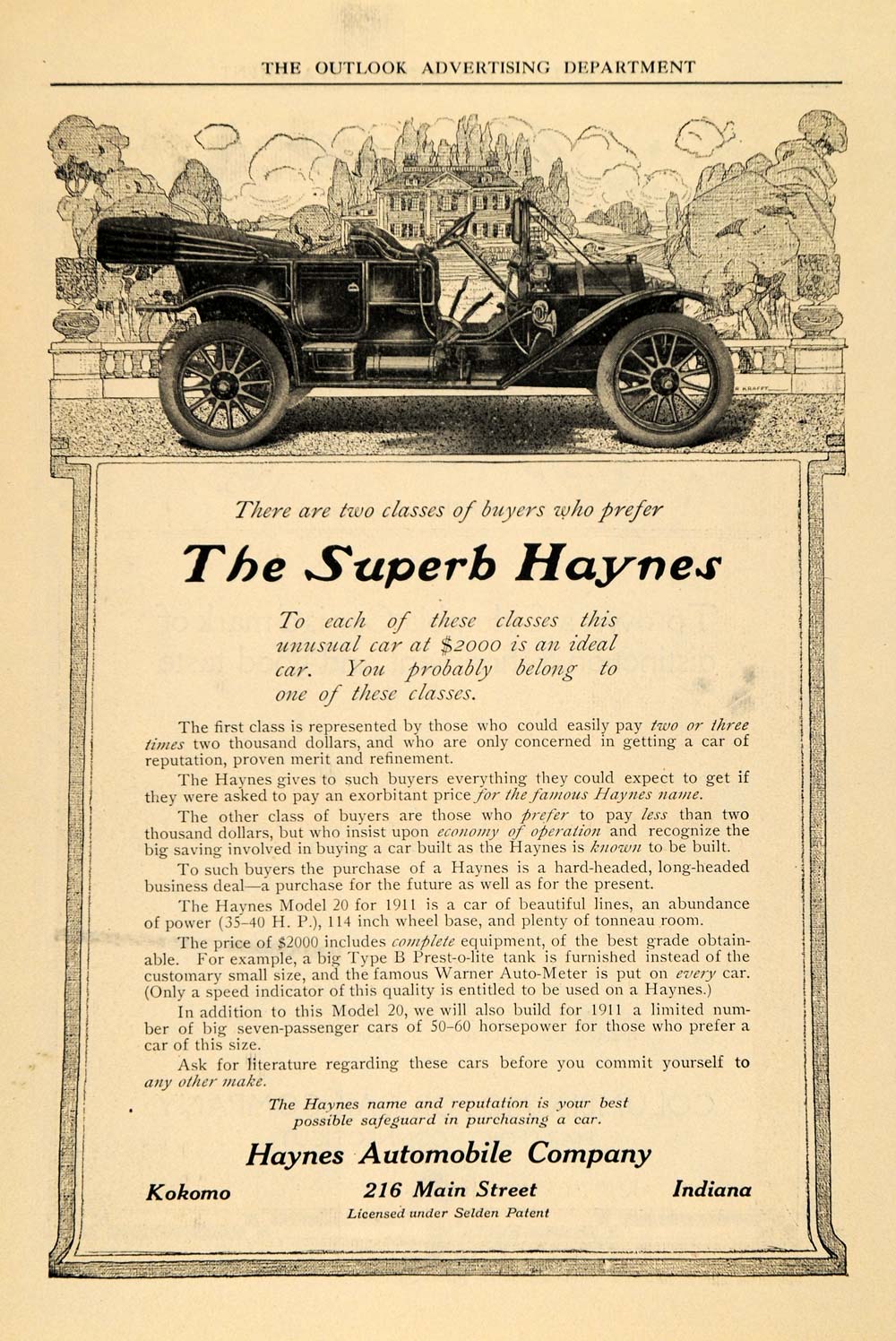 1910 Ad Superb Haynes Automobile Company Warner Meter - ORIGINAL TOM1