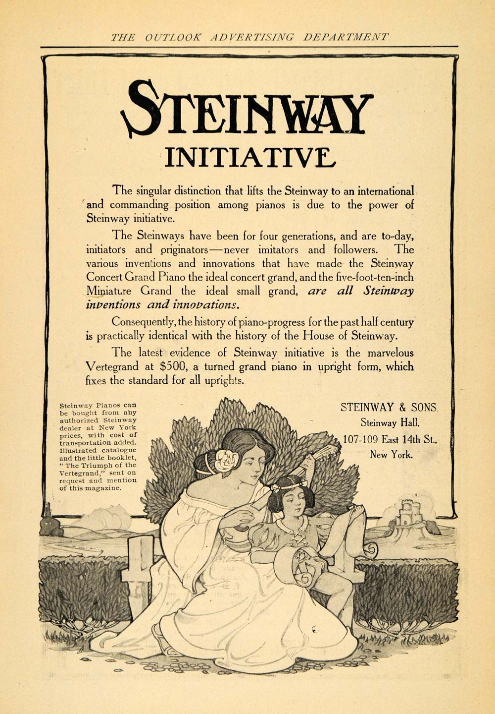 1907 Ad Steinway Pianos Vertegrand Art Nouveau - ORIGINAL ADVERTISING TOM1