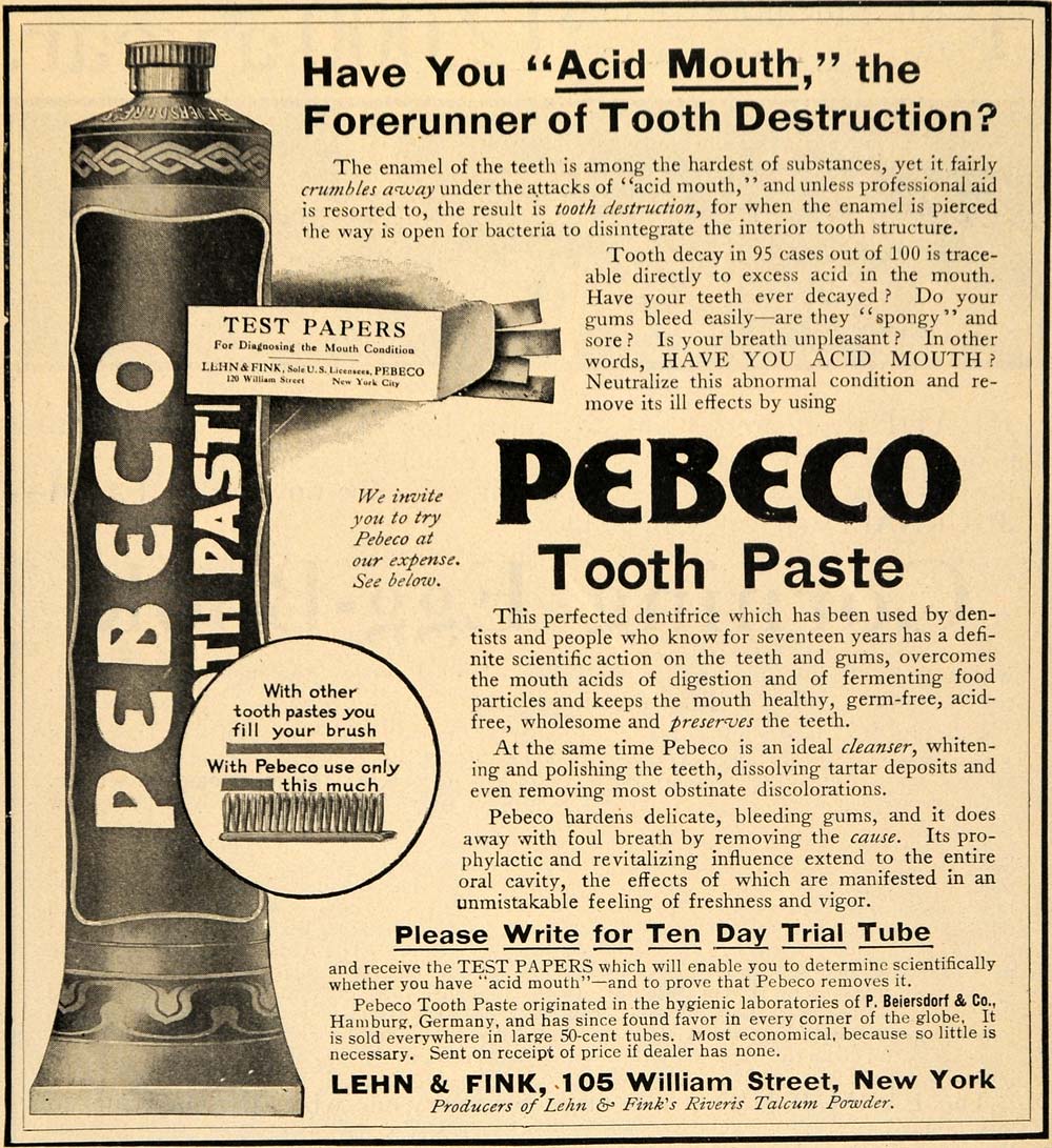 1910 Ad Lehn & Fink Pebeco Tooth Paste Beauty Products - ORIGINAL TOM1