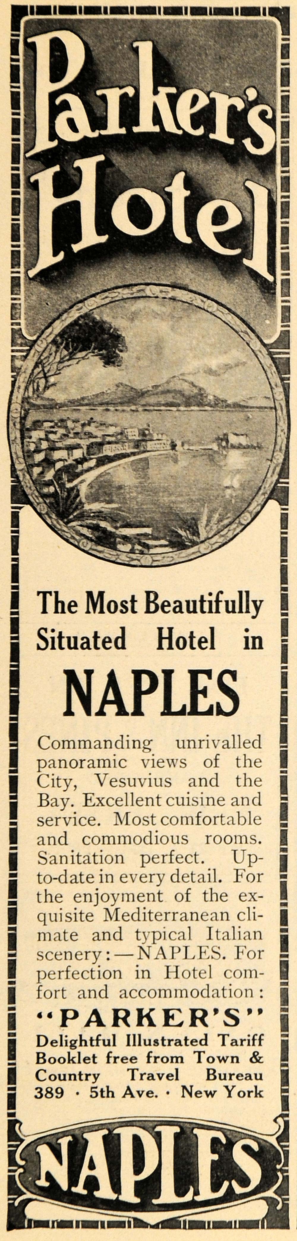 1910 Ad Town Country Travel Bureau Parker Hotel Naples - ORIGINAL TOM1